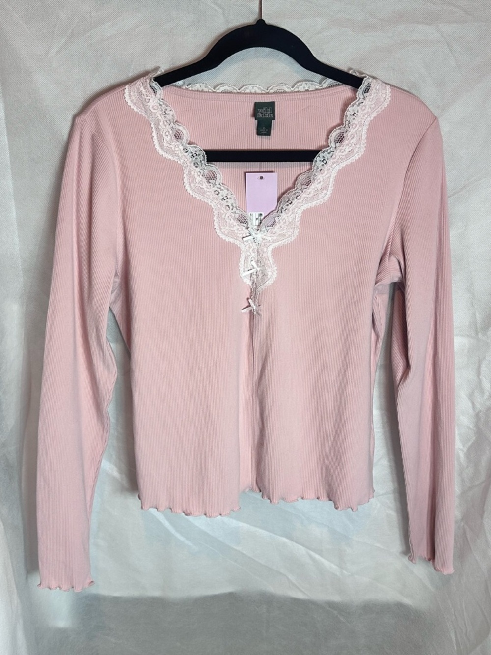 🇺🇸 SALE Wild Fable Light Pink Lace-Trim Ribbed Long Sleeve Top